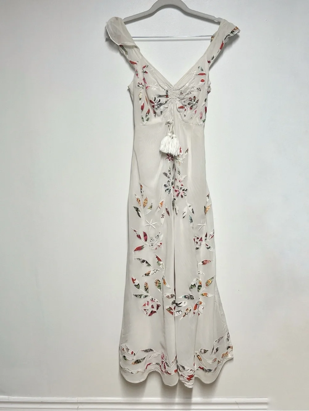 Anthropologie Farm Rio Quintana White Embroidered Floral maxi dress Sz 0 - Picture 6 of 11